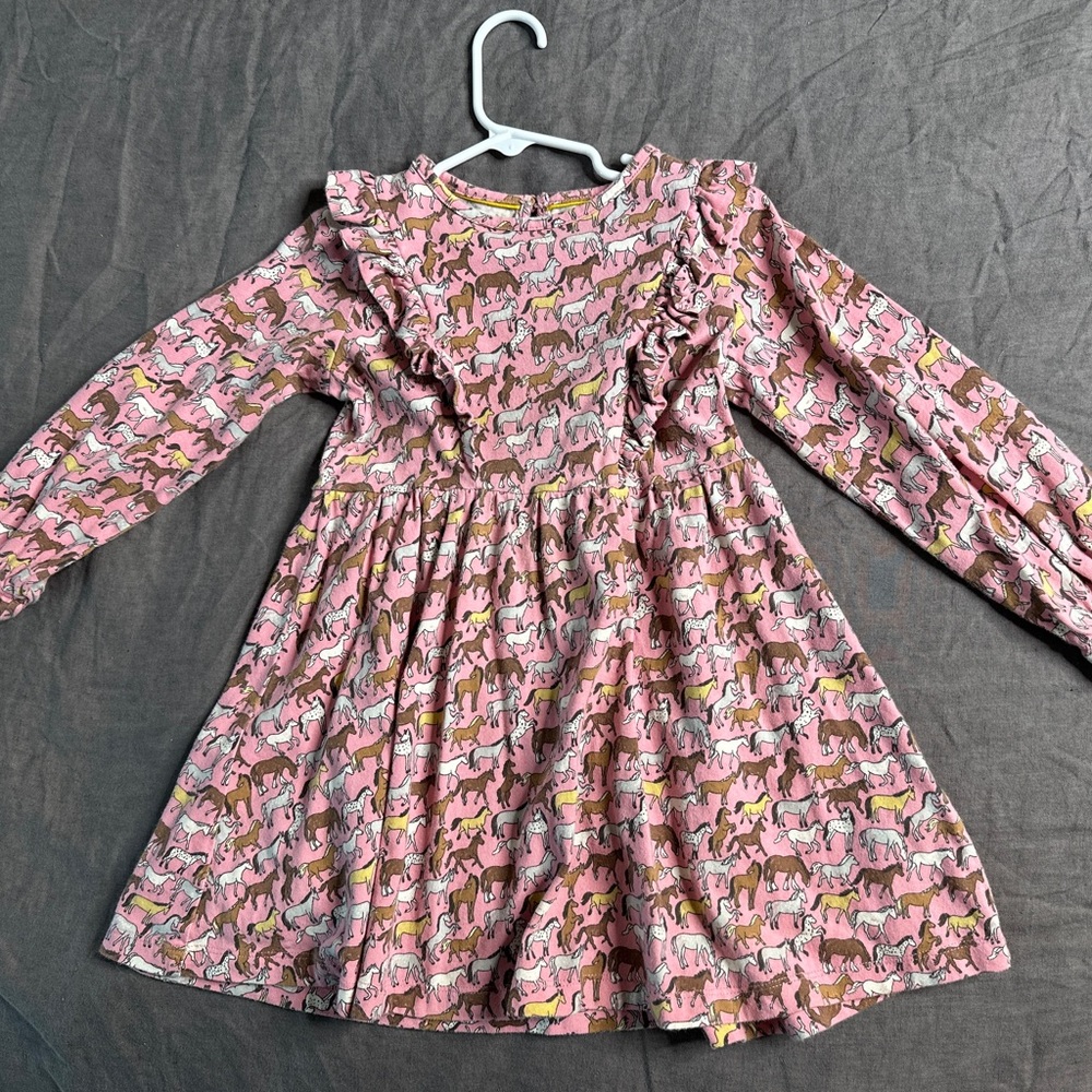 Mini Boden Pink horses long sleeve Dress 3-4T